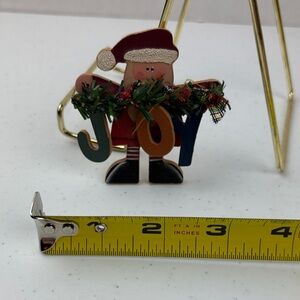 Wooden JOY Santa Tabletop Ornament - Festive Red & Green